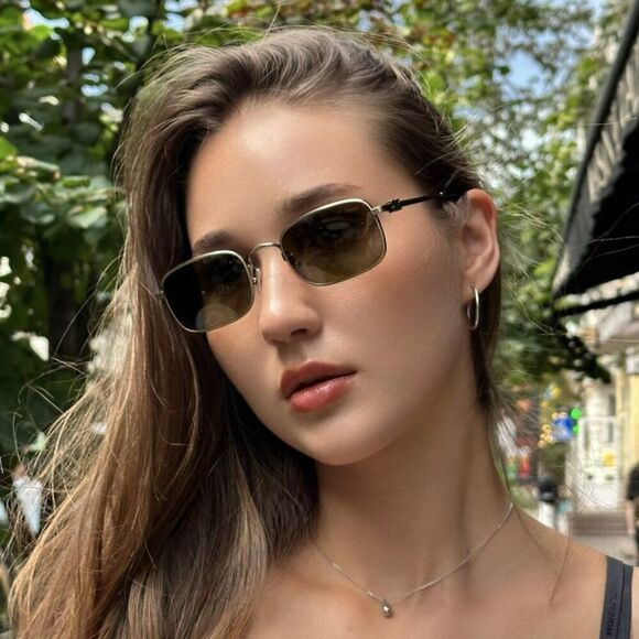 Miu Miu Women Sunglasses Old Gold Brown Rectangle MUA53S 26C09Z NEW AUTHENTIC